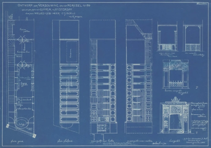 A blueprint of a building with a bunch of windows